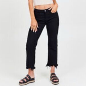 Altar'd State Women's Cropped Black Jeans w/ Frayed Bottom